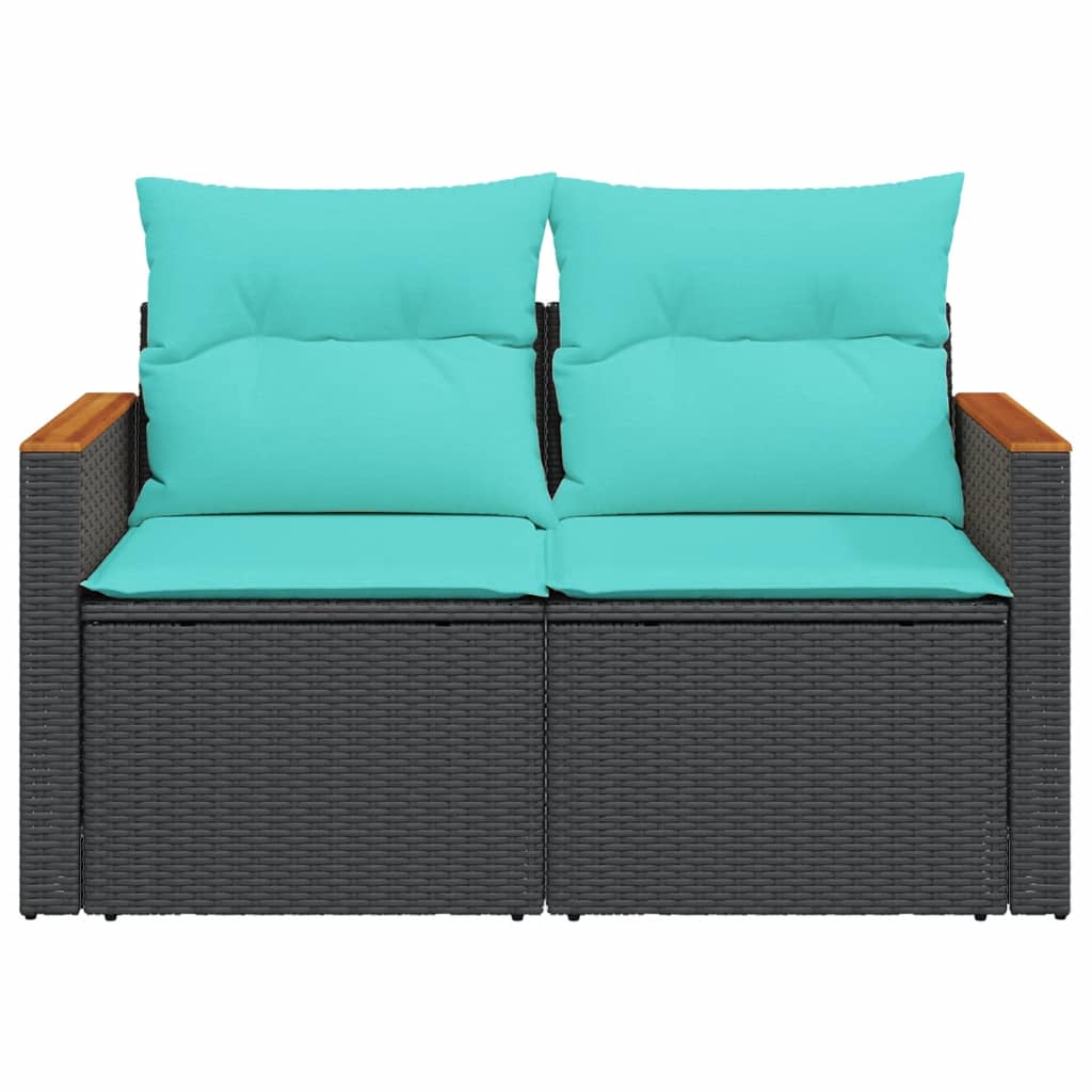 vidaXL Tuinbank met kussens 2-zits poly rattan zwart