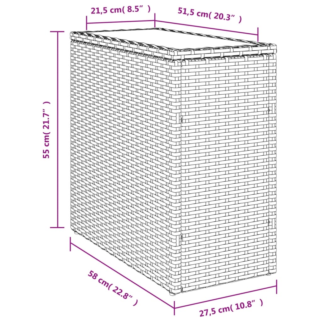 vidaXL Tuinbijzettafel met glazen blad 58x27,5x55 cm poly rattan zwart