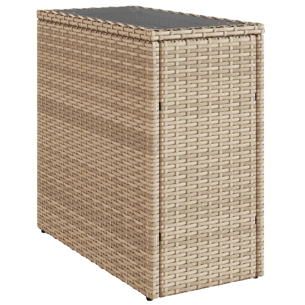 vidaXL Tuinbijzettafel met glazen blad 58x27,5x55 cm poly rattan zwart