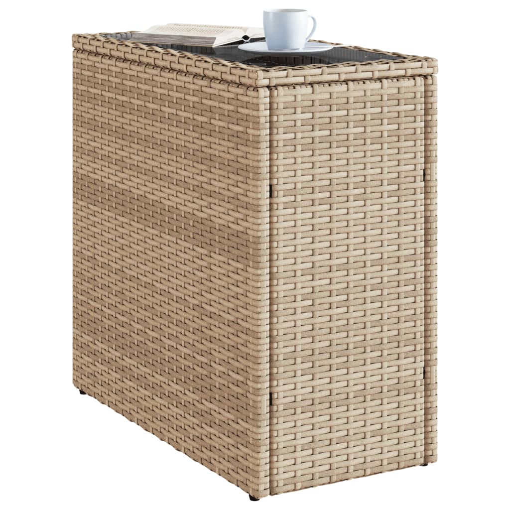 vidaXL Tuinbijzettafel met glazen blad 58x27,5x55 cm poly rattan zwart