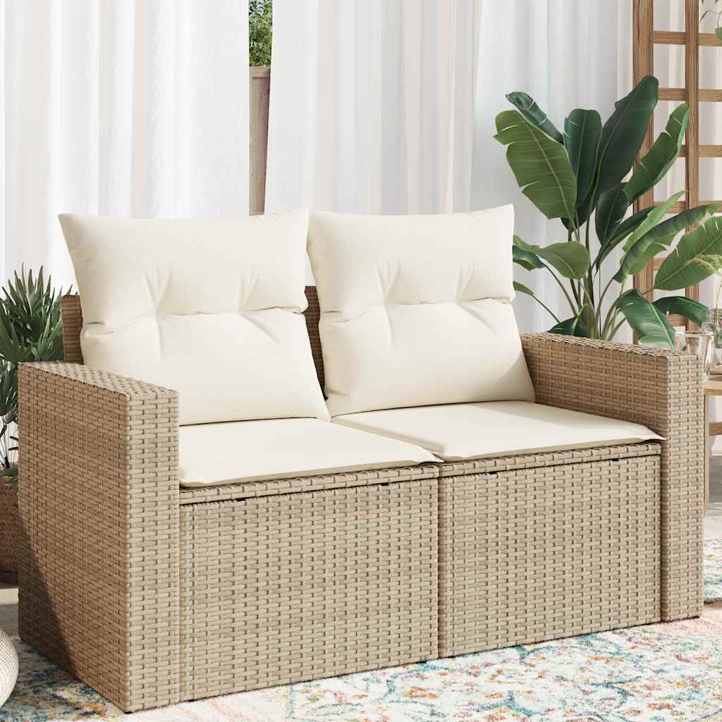 vidaXL Tuinbank met kussens 2-zits zwart poly rattan