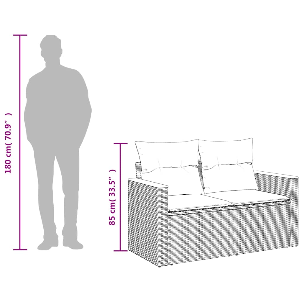 vidaXL Tuinbank met kussens 2-zits zwart poly rattan