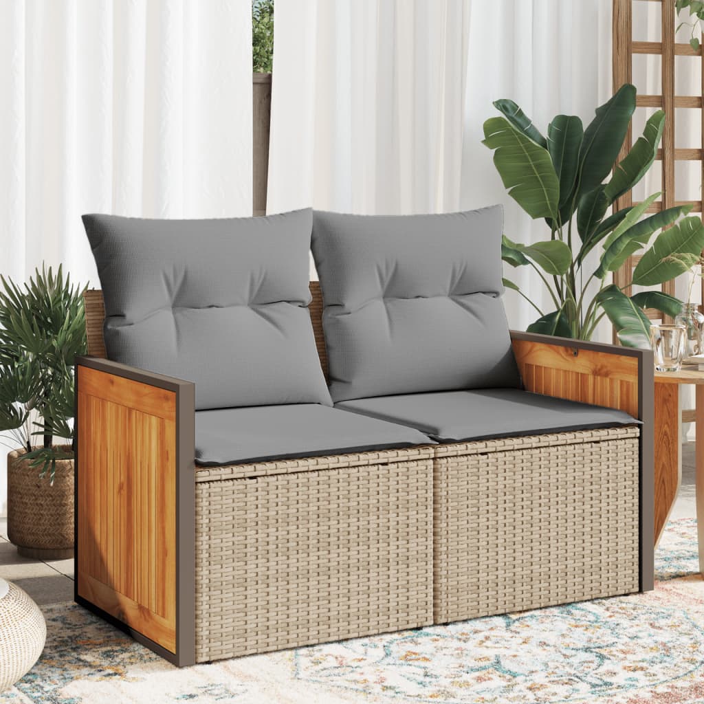 vidaXL Tuinbank 2-zits met kussens poly rattan zwart