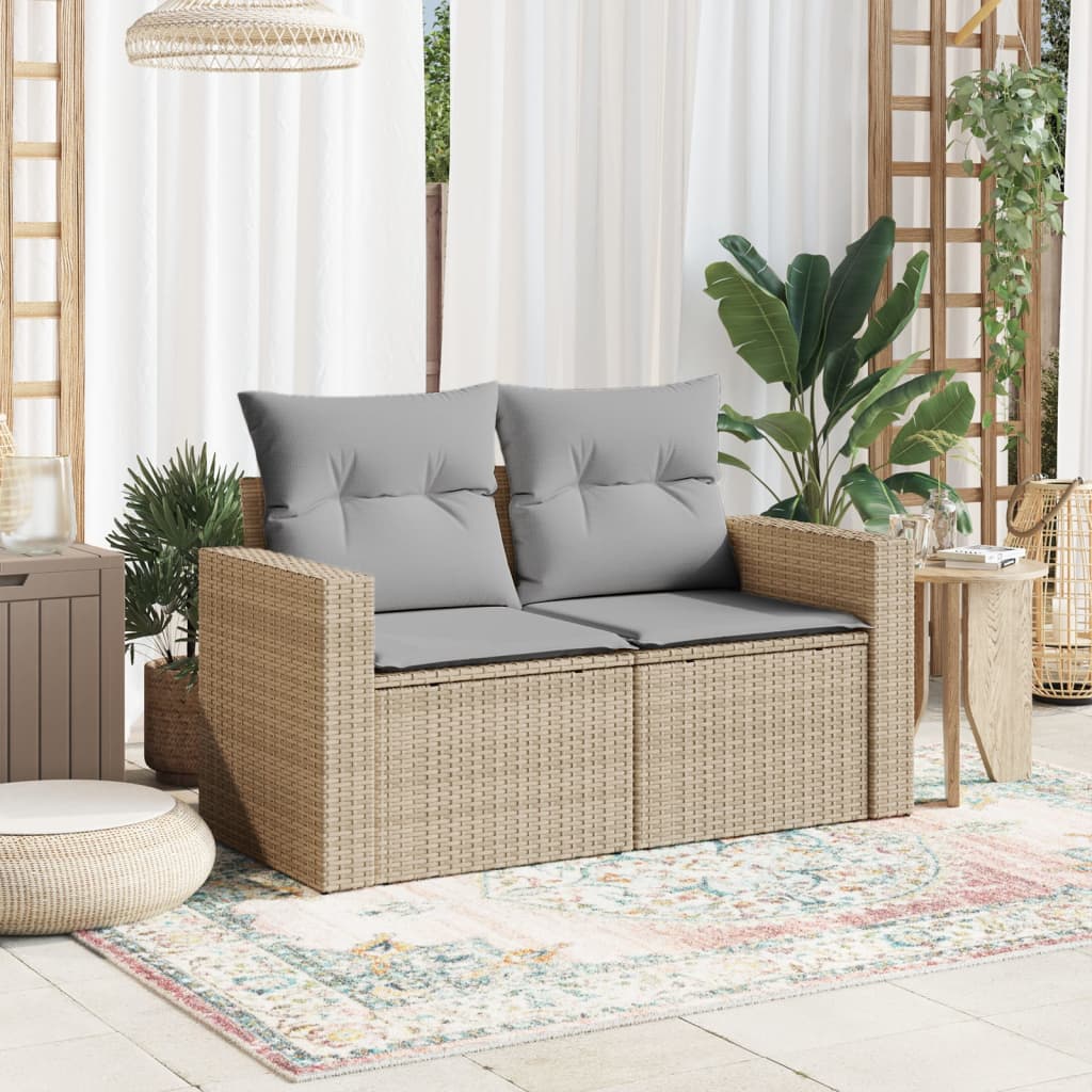 vidaXL Tuinbank met kussens 2-zits zwart poly rattan