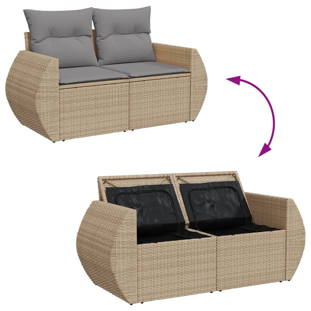 vidaXL Tuinbank 2-zits met kussens poly rattan zwart