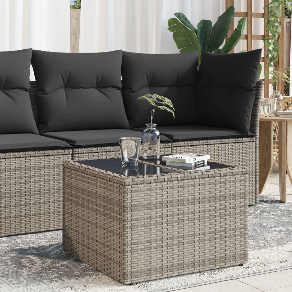 vidaXL Tuintafel met glazen blad zwart 55x55x37 cm poly rattan