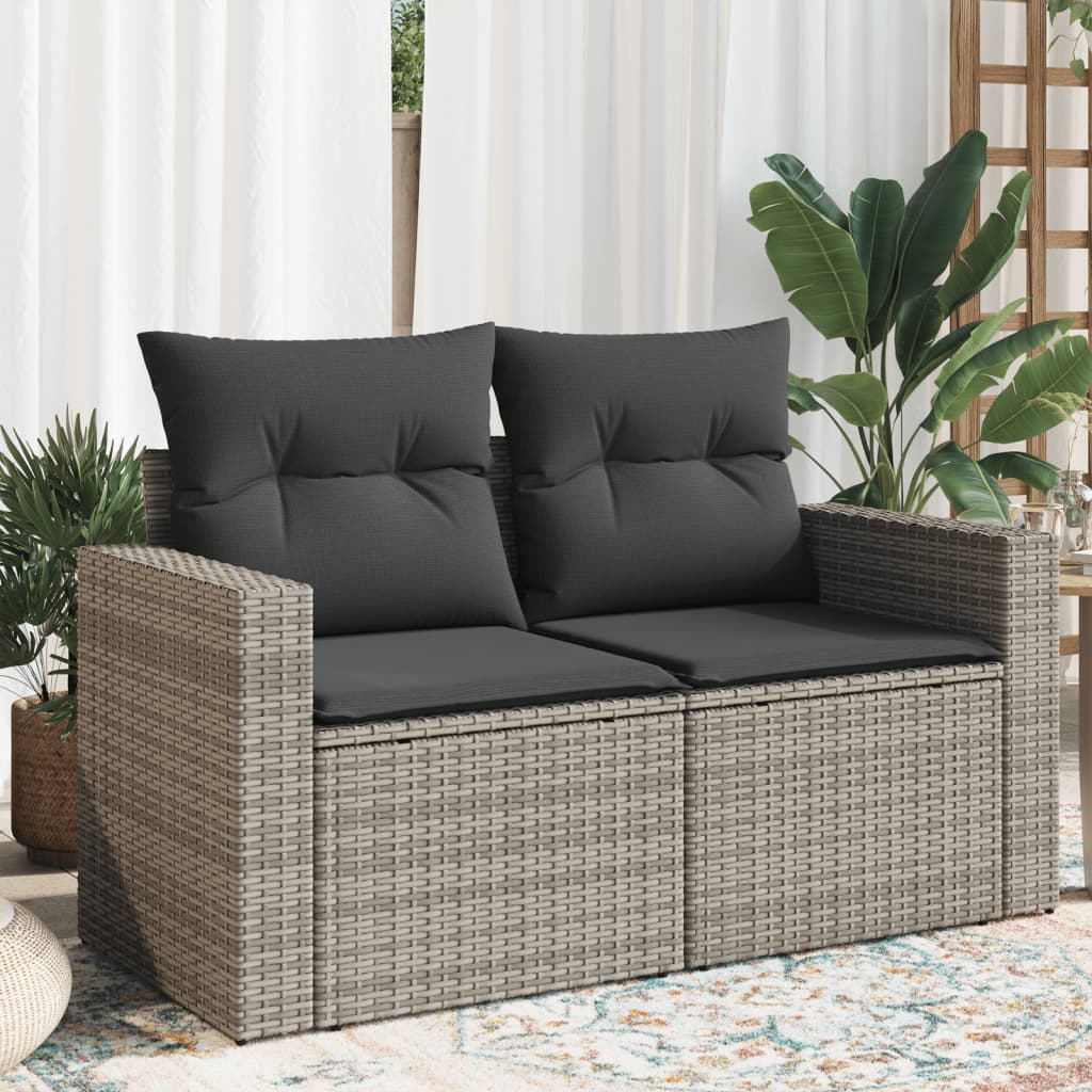 vidaXL Tuinbank met kussens 2-zits zwart poly rattan