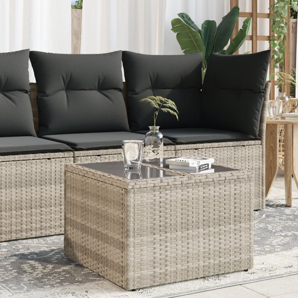 vidaXL Tuintafel met glazen blad zwart 55x55x37 cm poly rattan