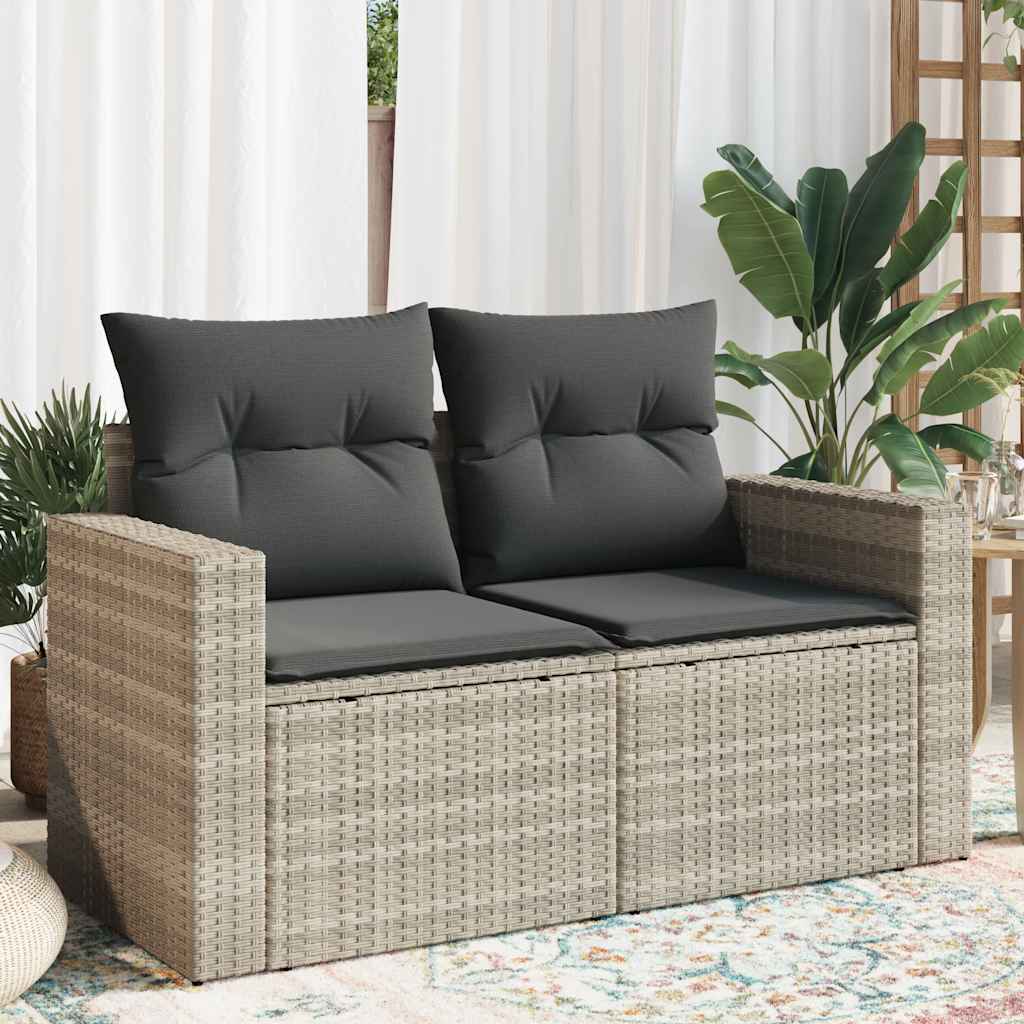 vidaXL Tuinbank met kussens 2-zits zwart poly rattan