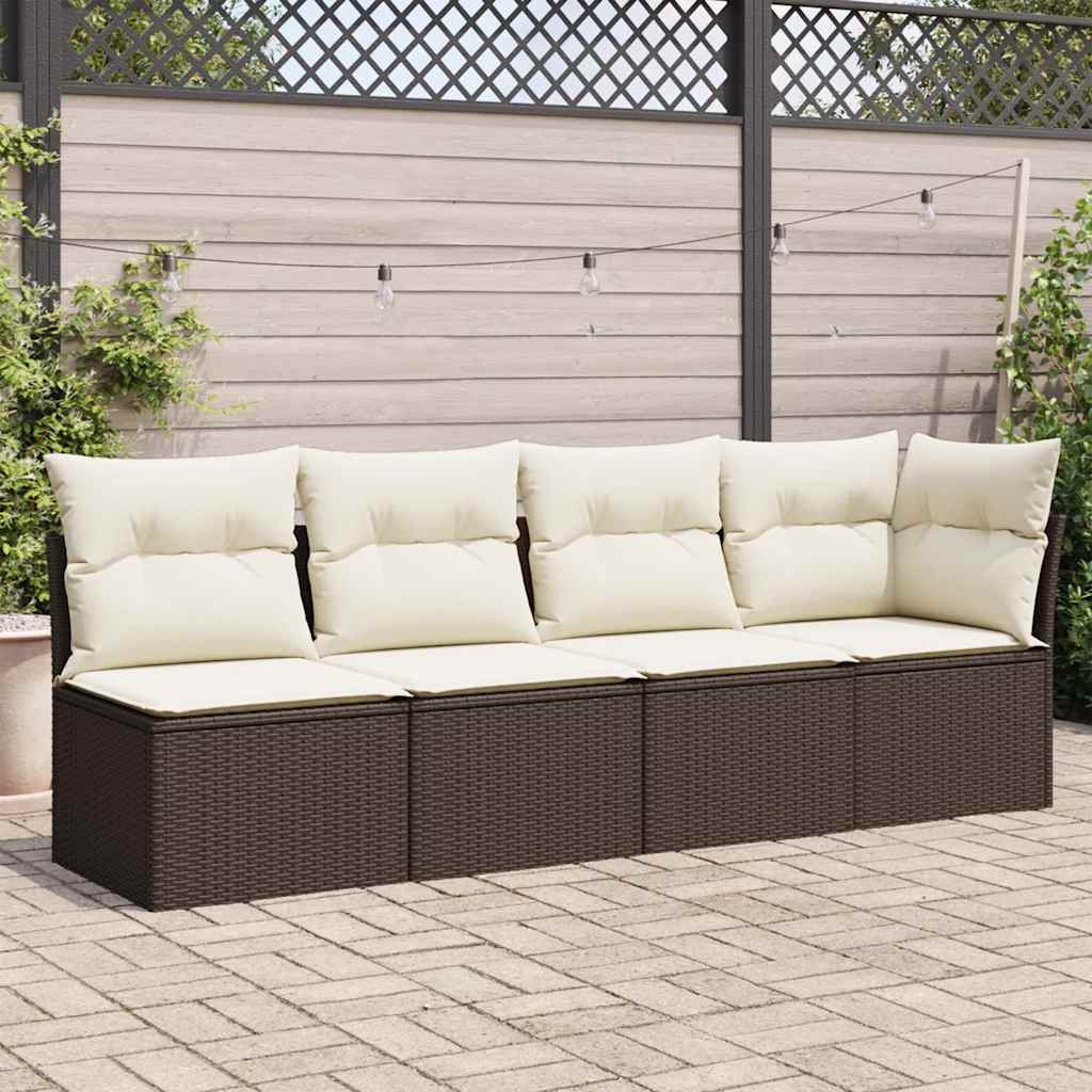 vidaXL Tuinbank zonder armleuningen met kussens zwart poly rattan