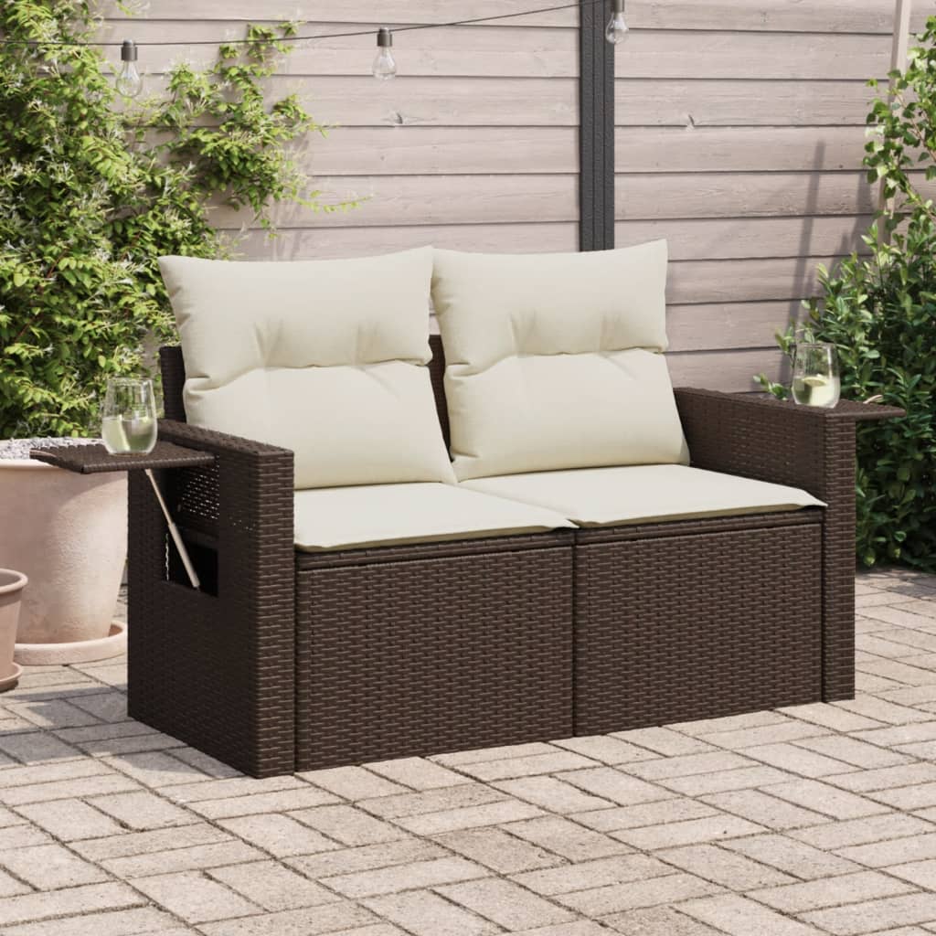 vidaXL Tuinbank 2-zits met kussens poly rattan zwart