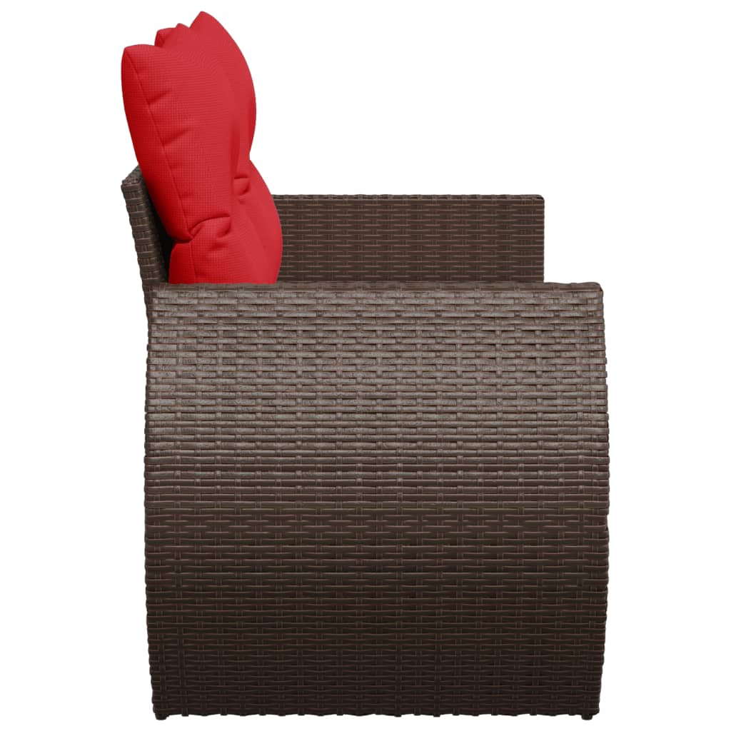 vidaXL Tuinbank met kussens 2-zits poly rattan bruin
