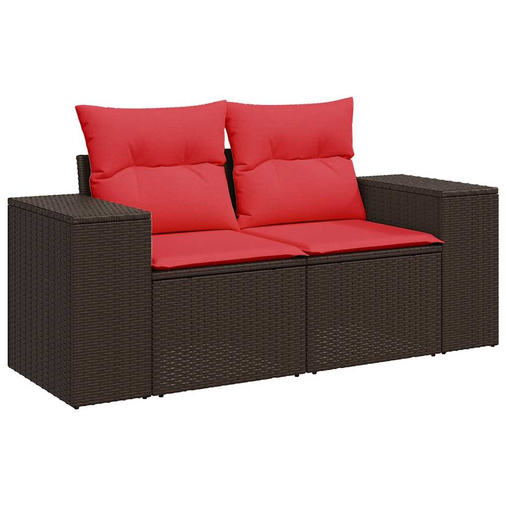 vidaXL Tuinbank met kussens 2-zits poly rattan bruin