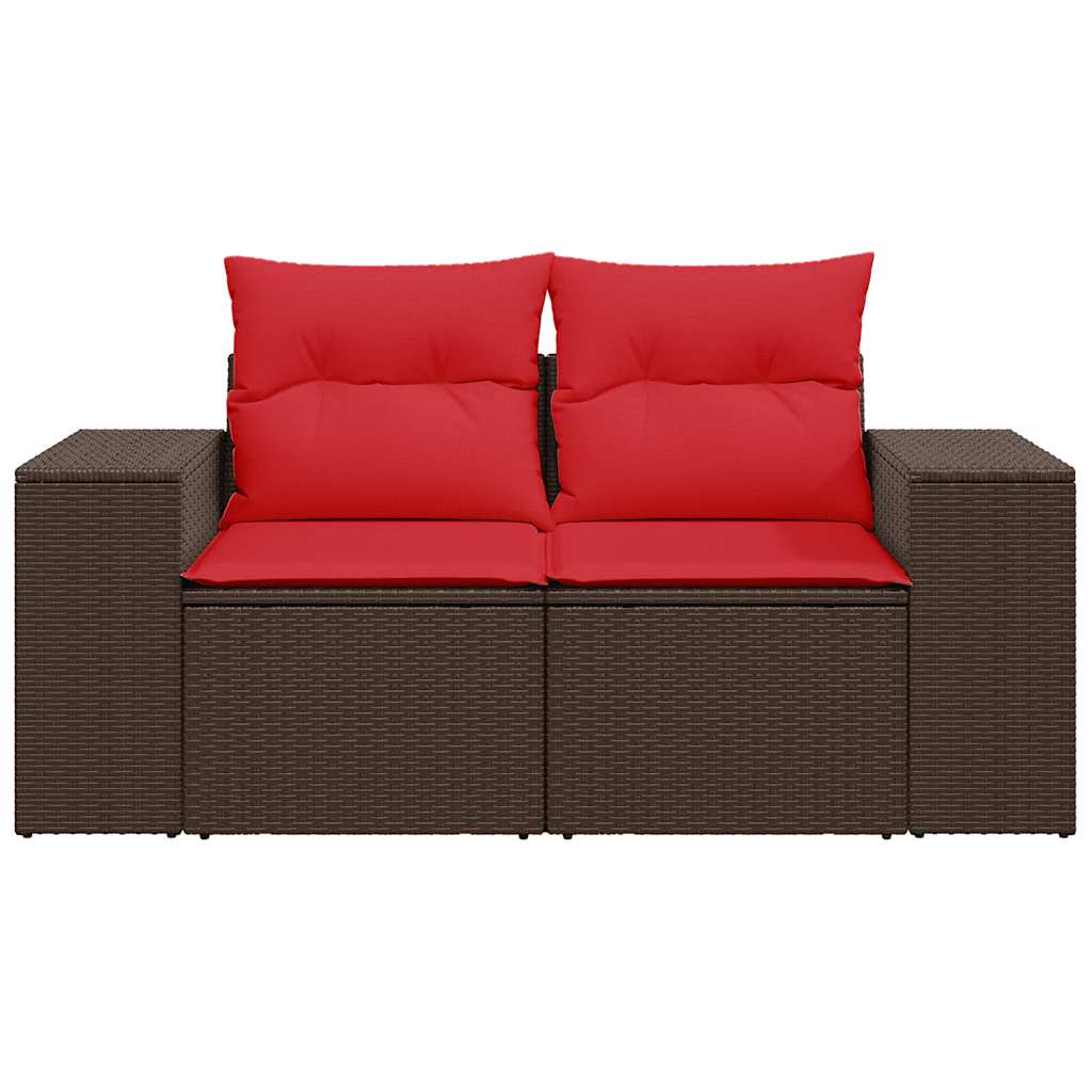 vidaXL Tuinbank met kussens 2-zits poly rattan bruin