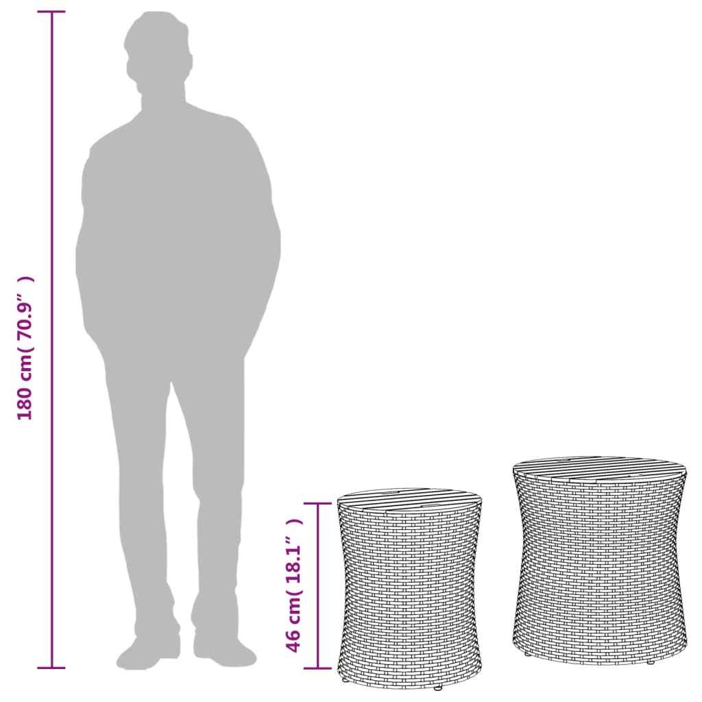 vidaXL Tuinbijzettafels 2 st met houten blad poly rattan zwart