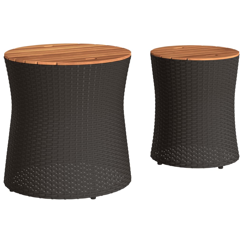 vidaXL Tuinbijzettafels 2 st met houten blad poly rattan zwart