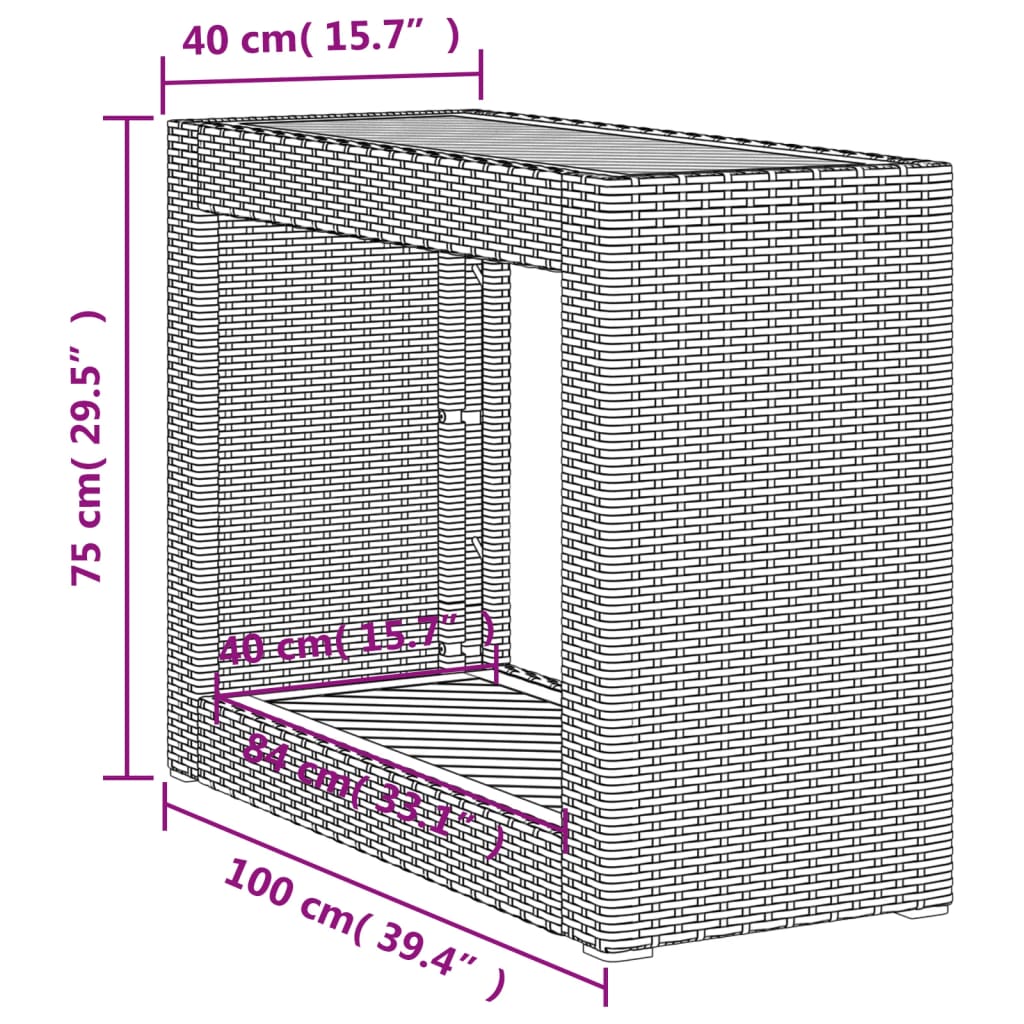 vidaXL Tuinbijzettafel met houten blad 60x40x75 cm poly rattan zwart
