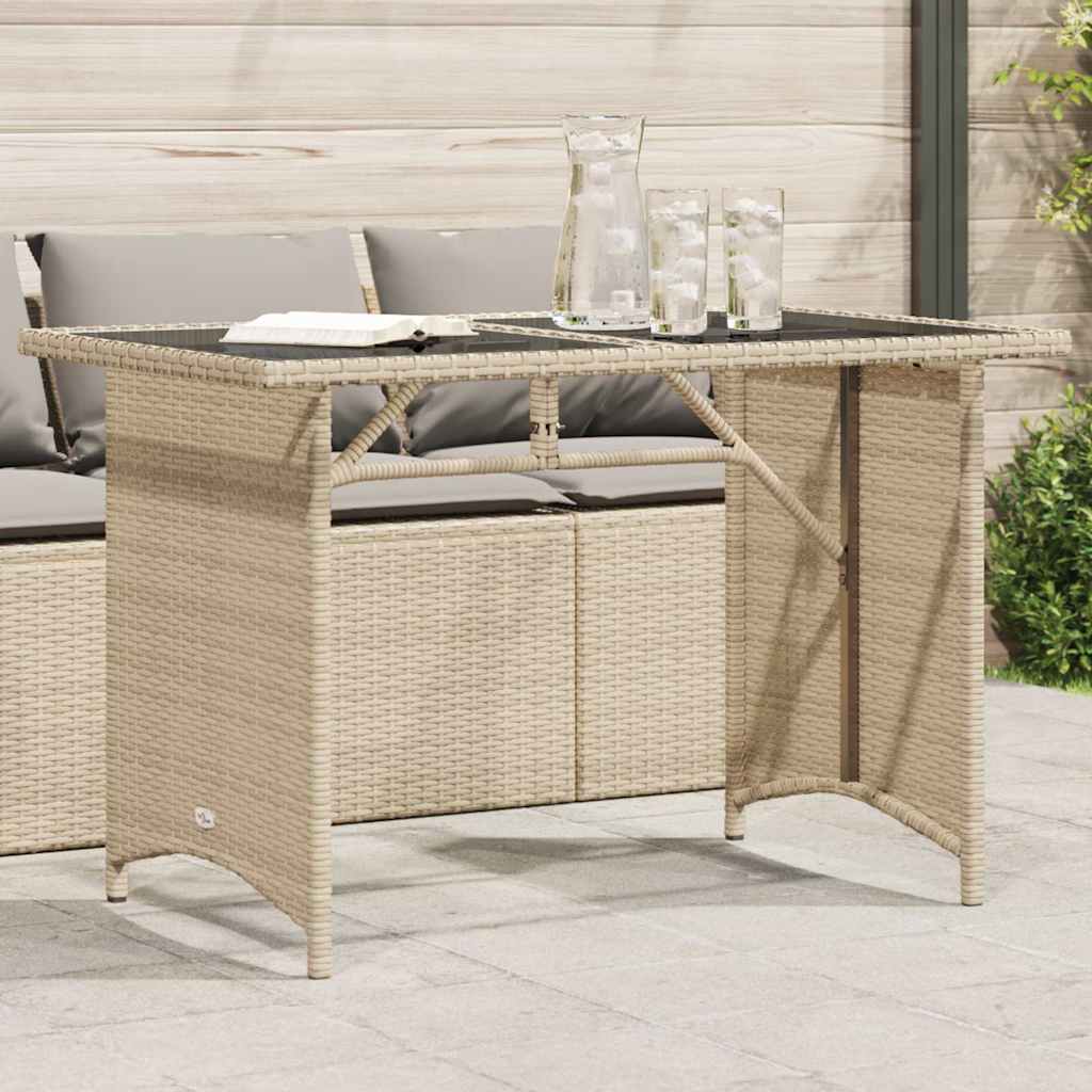 vidaXL Tuintafel met glazen blad 110x68x70 cm poly rattan zwart