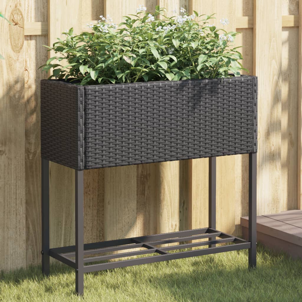 vidaXL Plantenbakken met schap 2 st 90x40x75 poly rattan zwart