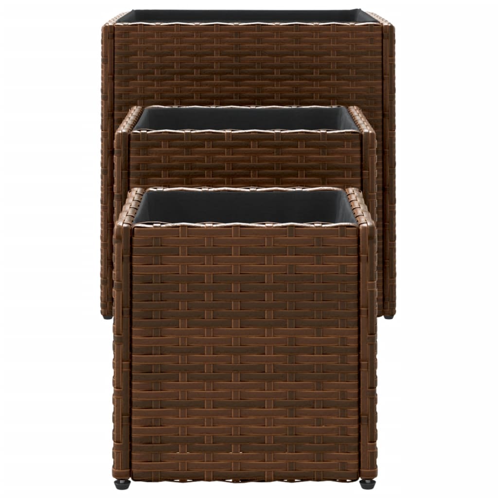 vidaXL Planters 3 pcs poly rattan black