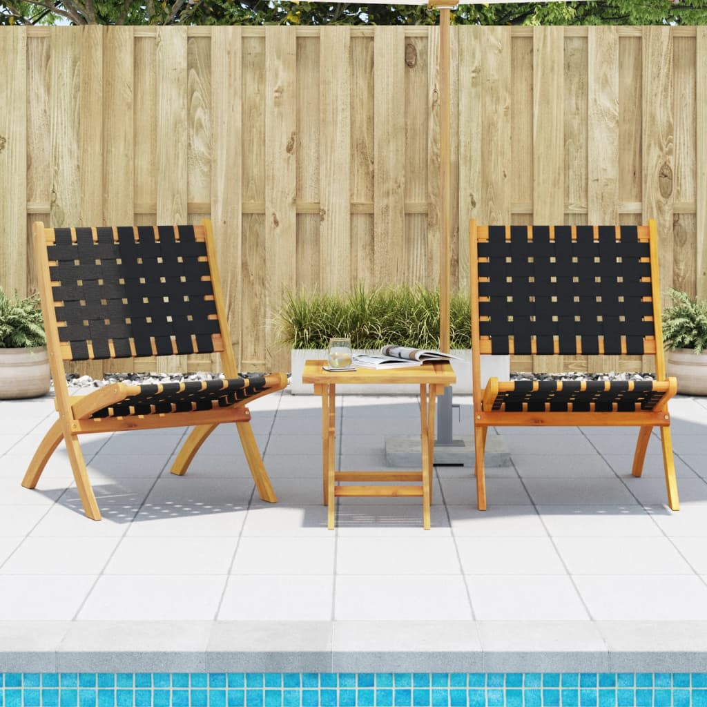 vidaXL Tuinstoelen 2 st inklapbaar met tafel massief hout zwart