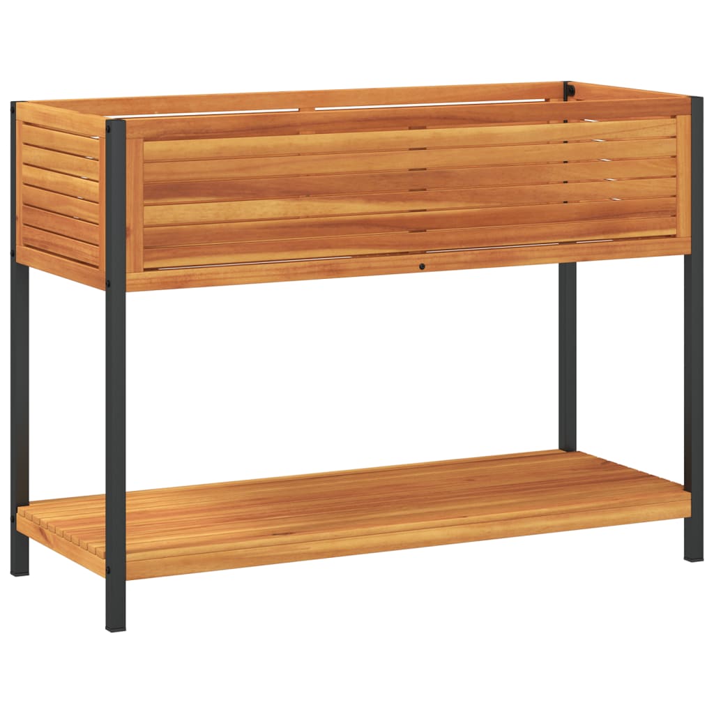 vidaXL Plantenbak met schap 45x45x80 cm massief acaciahout en staal