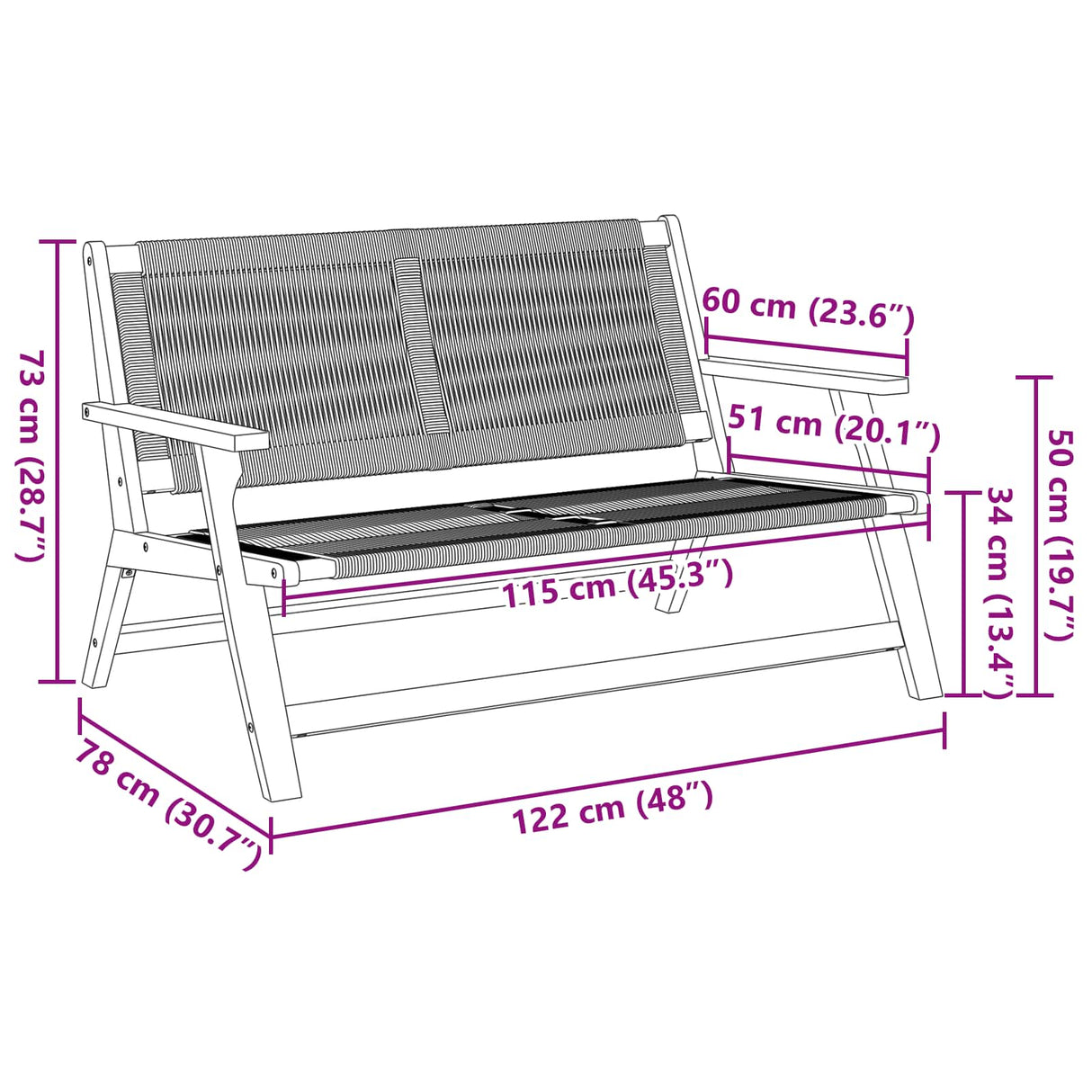 vidaXL Garden Furniture Black 122 x 78 x 73 cm Solid Acacia Wood
