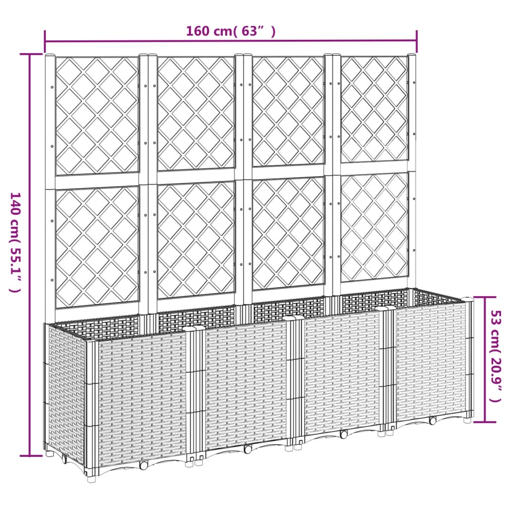 vidaXL Plantenbak met latwerk 160x40x140 cm polypropeen blauwgrijs