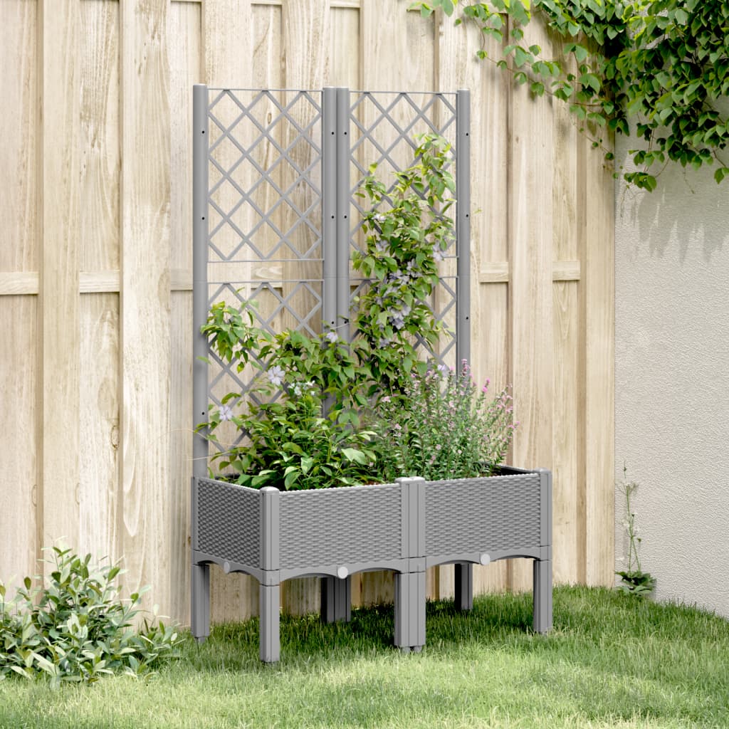 vidaXL Plantenbak met latwerk 40x40x142 cm polypropeen blauwgrijs