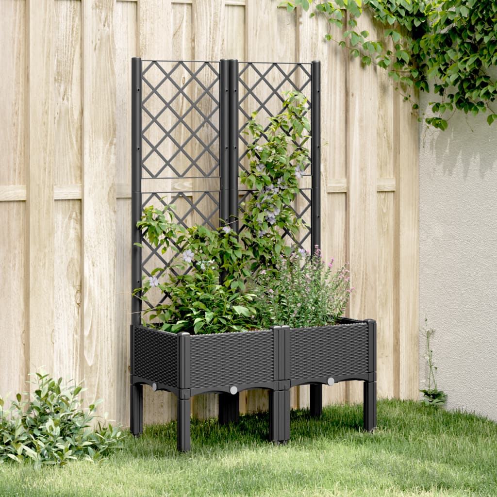 vidaXL Plantenbak met latwerk 40x40x142 cm polypropeen blauwgrijs
