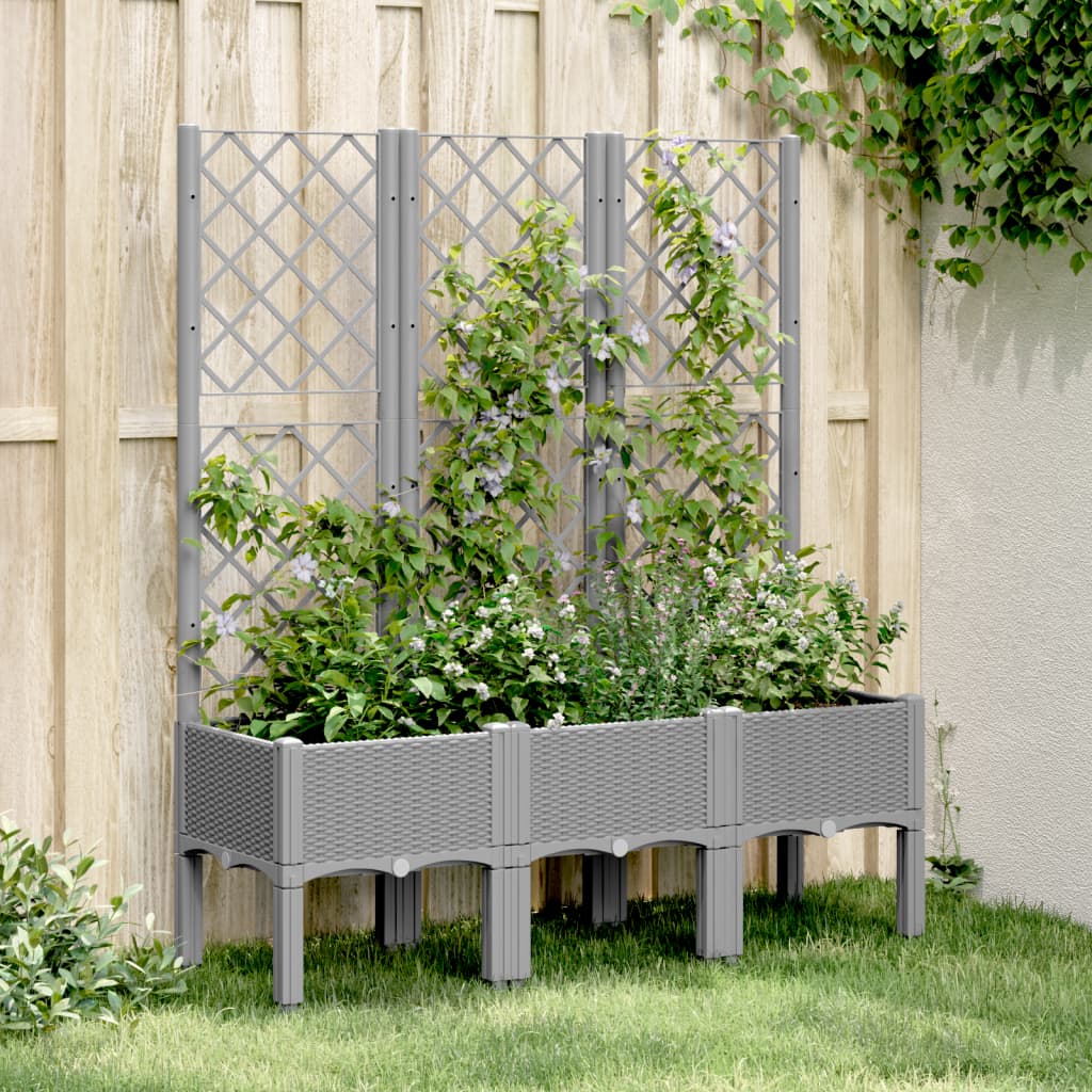 vidaXL Plantenbak met latwerk 40x40x142 cm polypropeen blauwgrijs