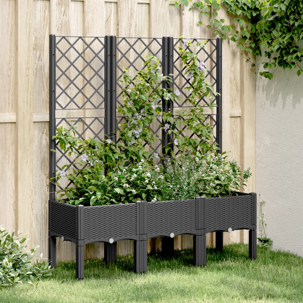 vidaXL Plantenbak met latwerk 40x40x142 cm polypropeen blauwgrijs