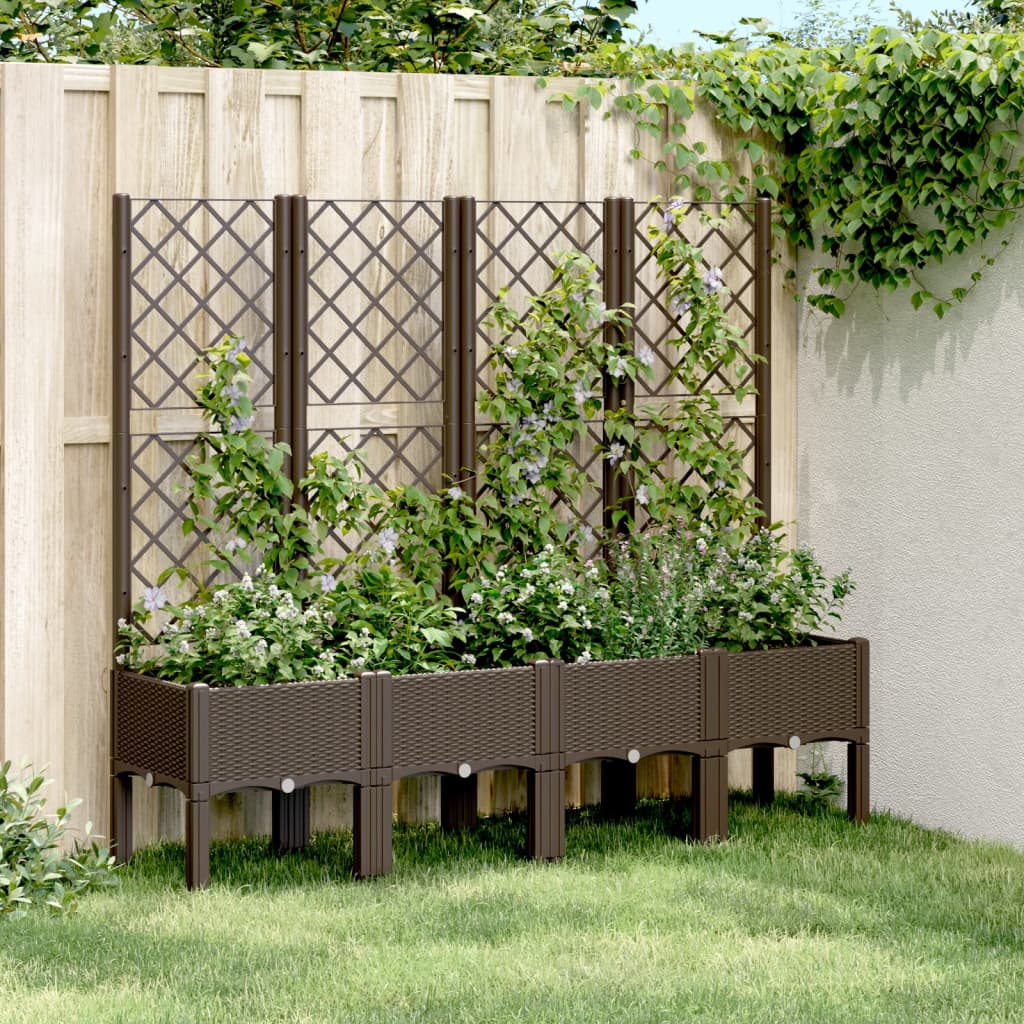 vidaXL Plantenbak met latwerk 40x40x142 cm polypropeen blauwgrijs