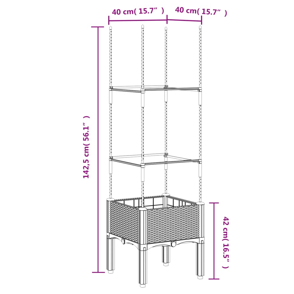 vidaXL Plantenbak met latwerk 40x40x142,5 cm polypropeen blauwgrijs
