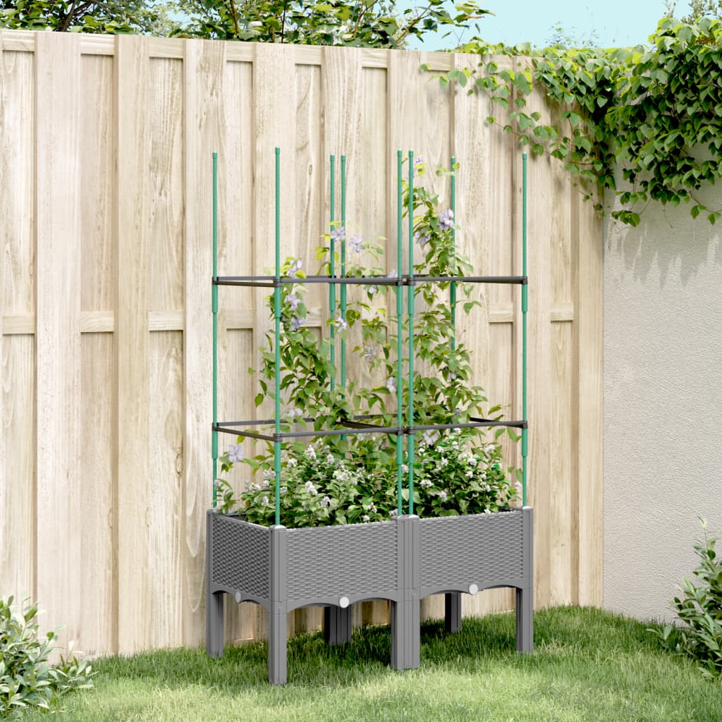 vidaXL Plantenbak met latwerk 40x40x142,5 cm polypropeen blauwgrijs