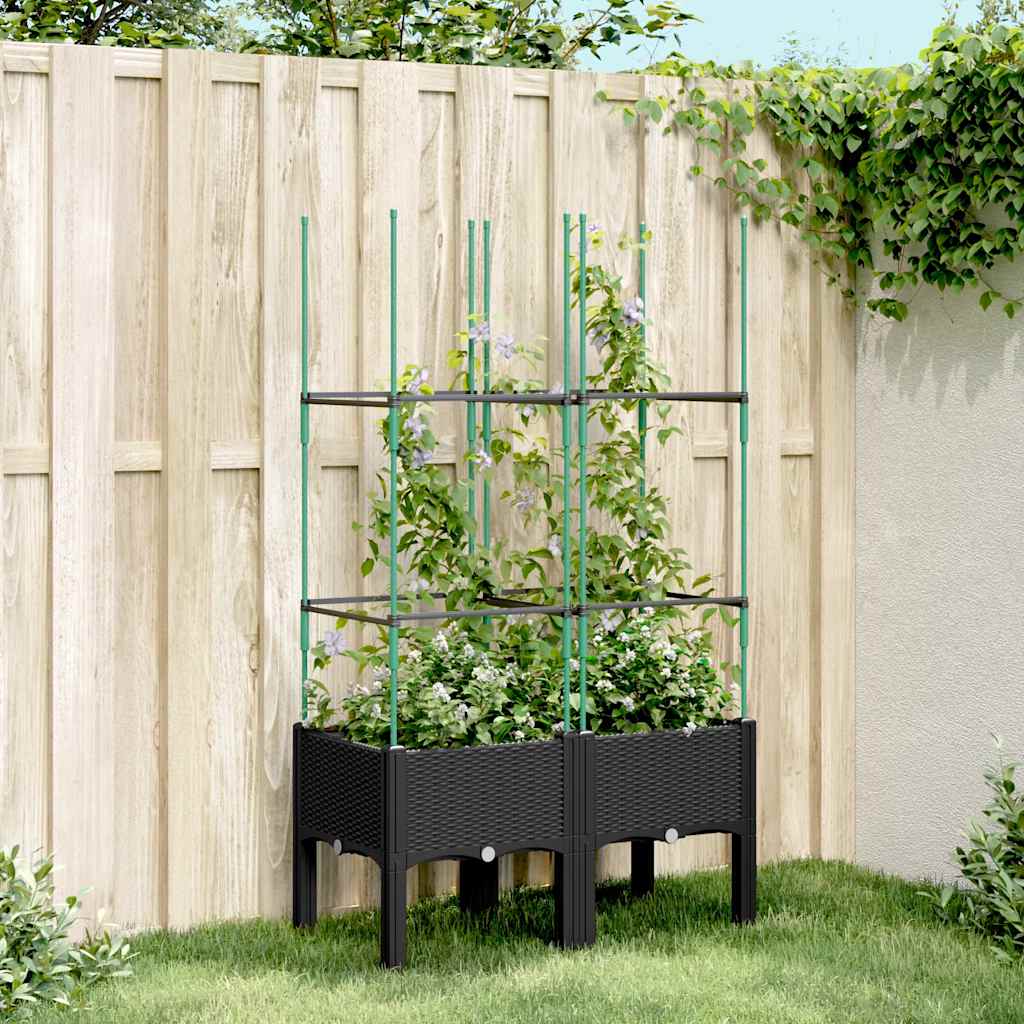 vidaXL Plantenbak met latwerk 40x40x142,5 cm polypropeen blauwgrijs