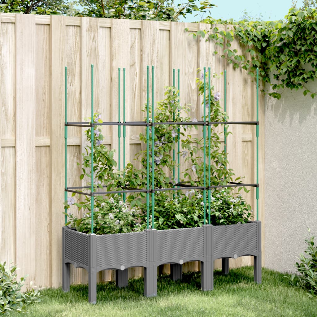 vidaXL Plantenbak met latwerk 40x40x142,5 cm polypropeen blauwgrijs