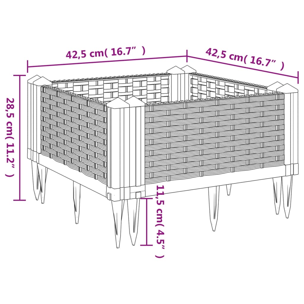 vidaXL Plantenbak met pinnen 42,5x42,5x28,5 cm polypropeen zwart
