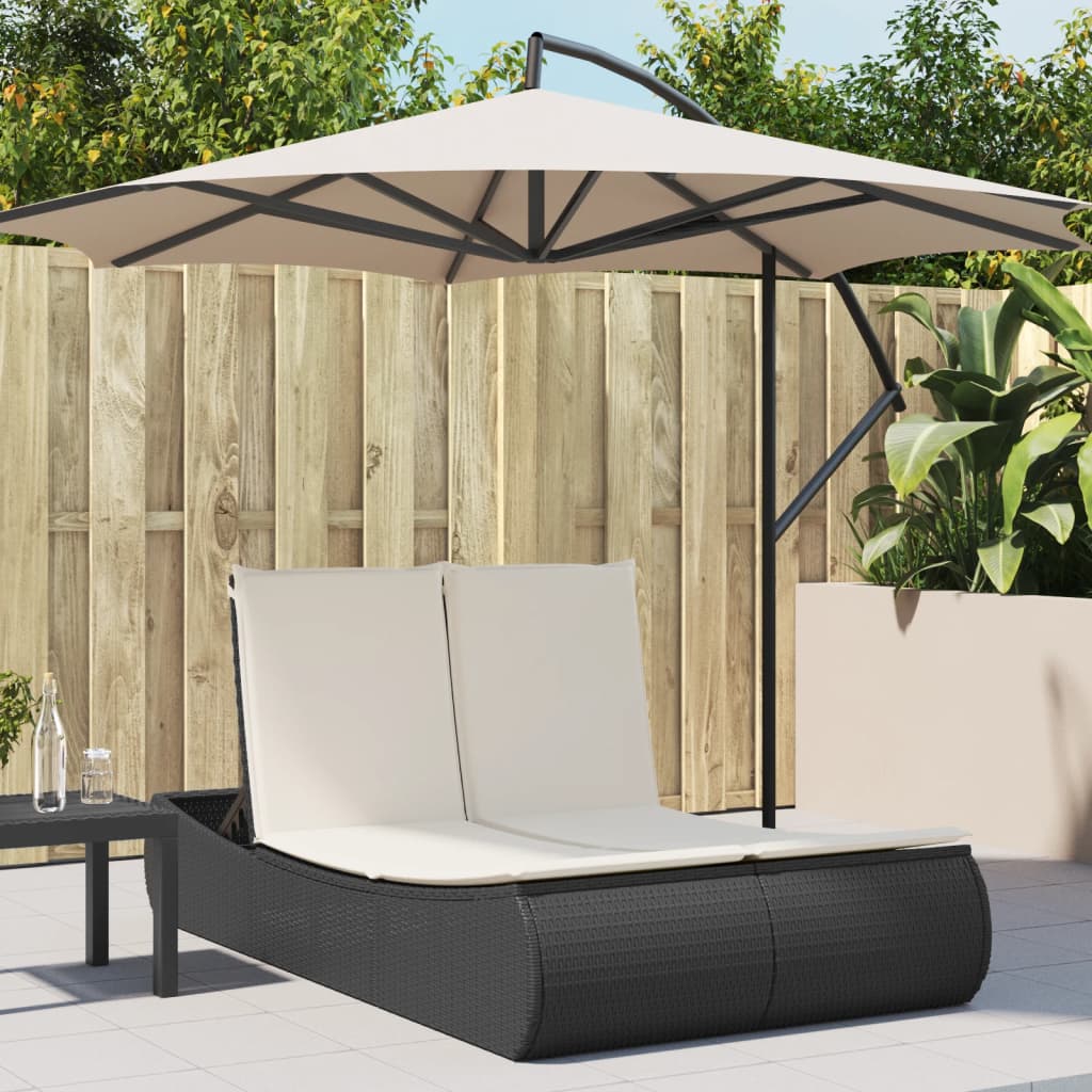 vidaXL Ligbed 2-persoons met kussens poly rattan zwart
