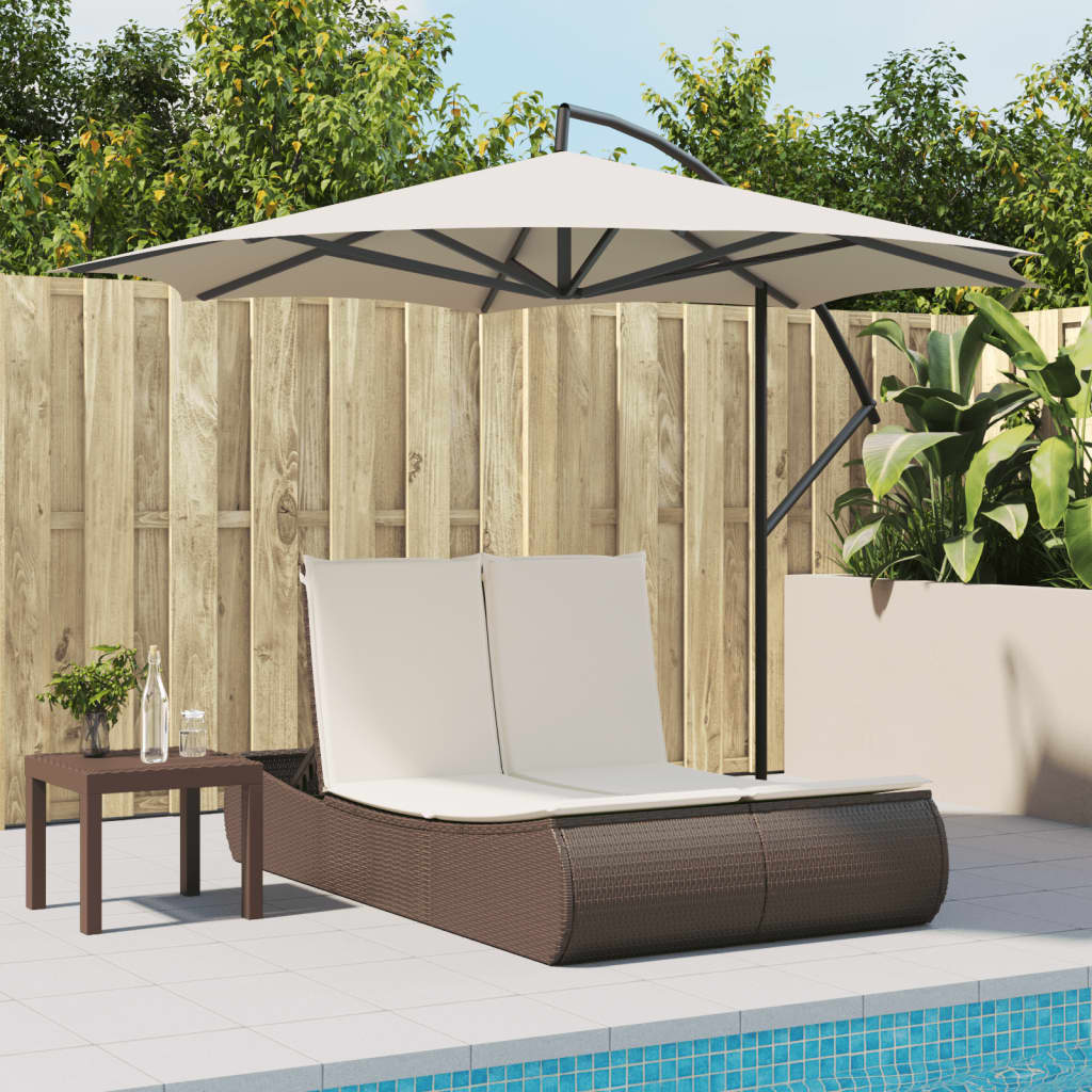 vidaXL Ligbed 2-persoons met kussens poly rattan zwart