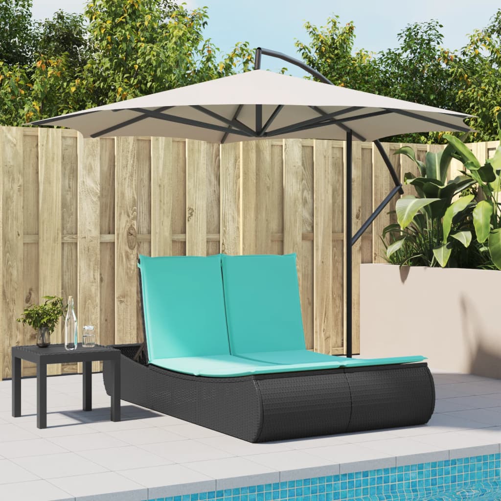 vidaXL Ligbed 2-persoons met kussens poly rattan bruin