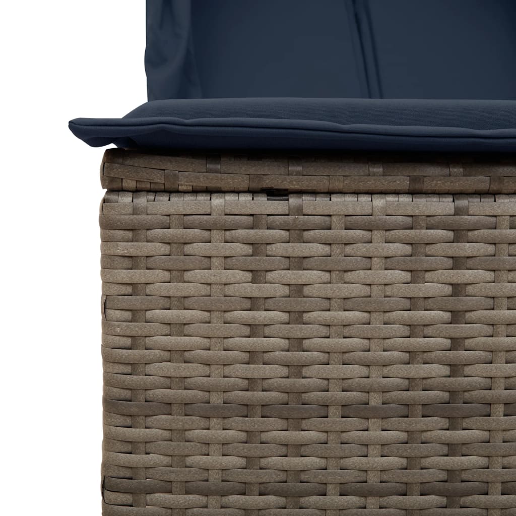 vidaXL Double Daybed with Canopy and Curtains Poly Rattan Grey
