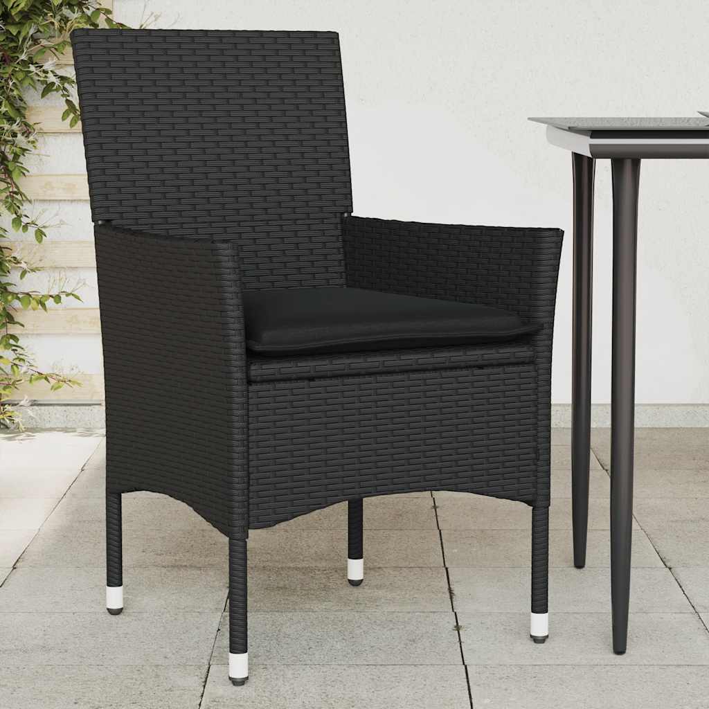 vidaXL Garden Chairs 2 pcs with Cushions Poly Rattan Black