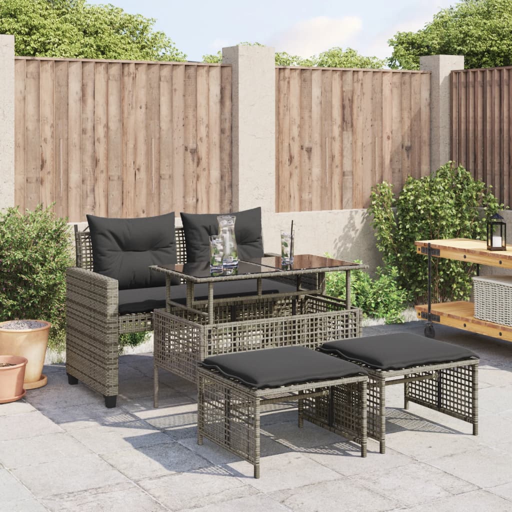 vidaXL 4-delige Loungeset met kussens poly rattan en glas zwart