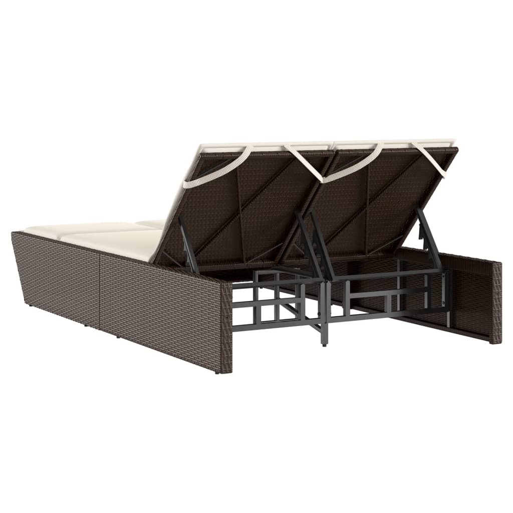 vidaXL 2-Seater Sun Lounger with Cushions Poly Rattan Black