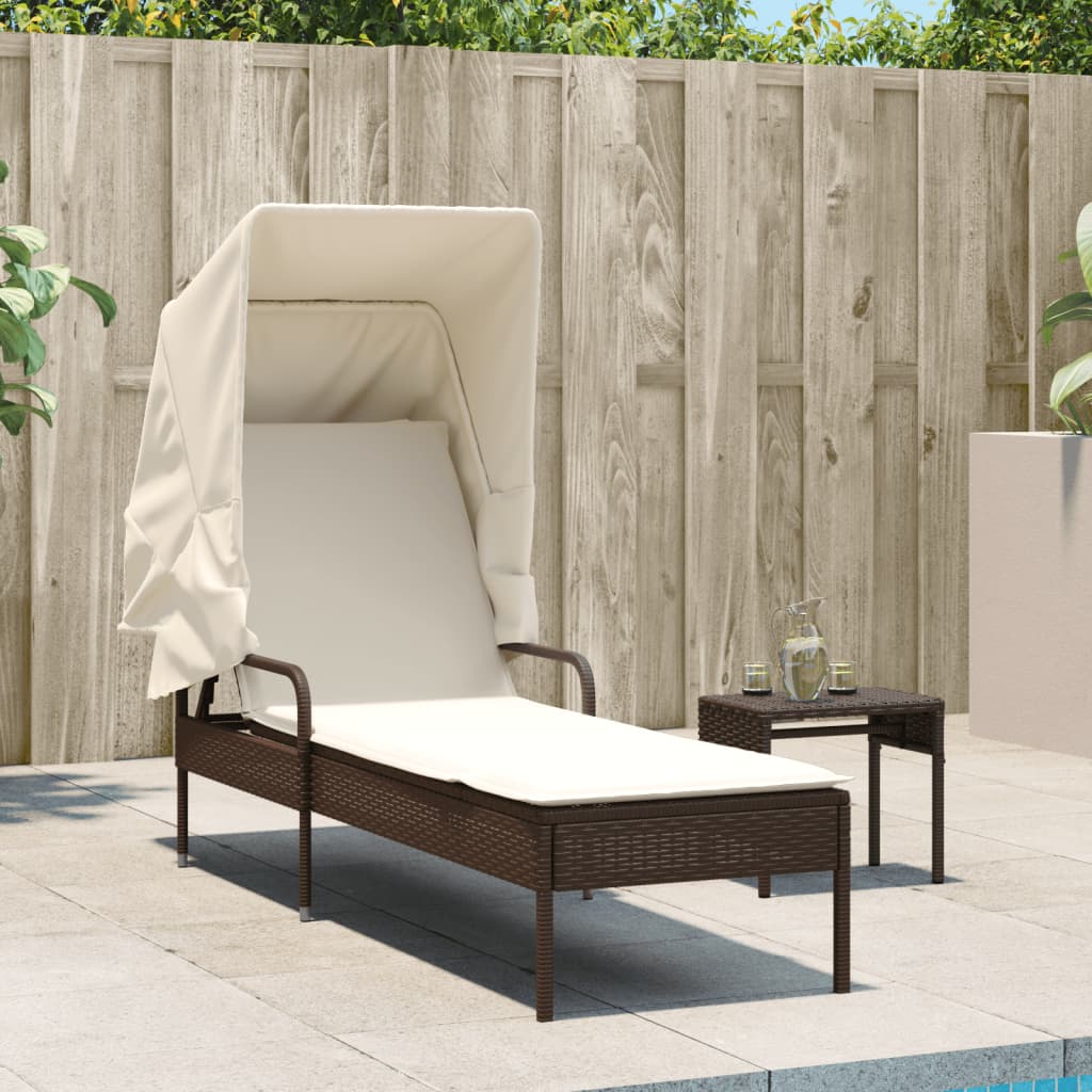 vidaXL Ligbed met luifel poly rattan zwart