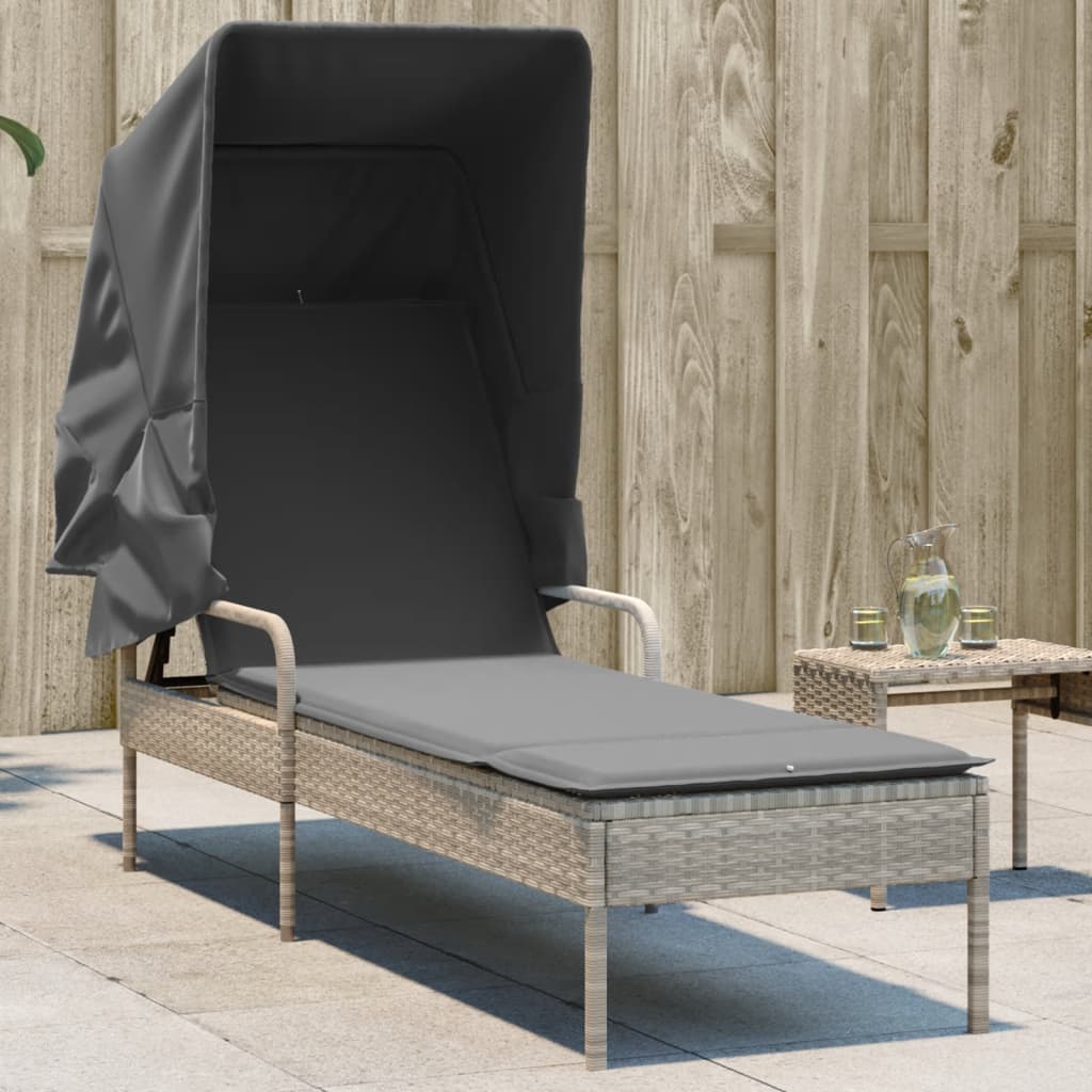vidaXL Ligbed met luifel poly rattan zwart
