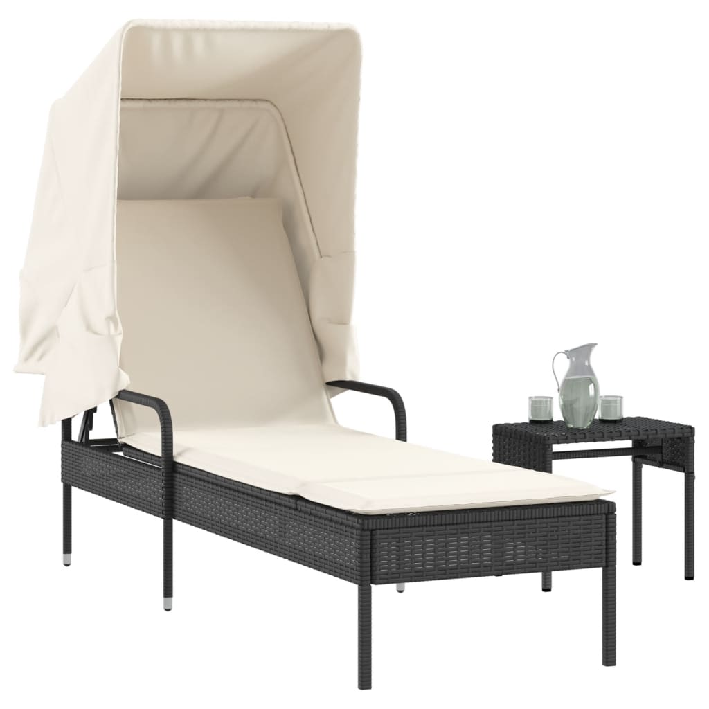 vidaXL Ligbed met luifel poly rattan zwart