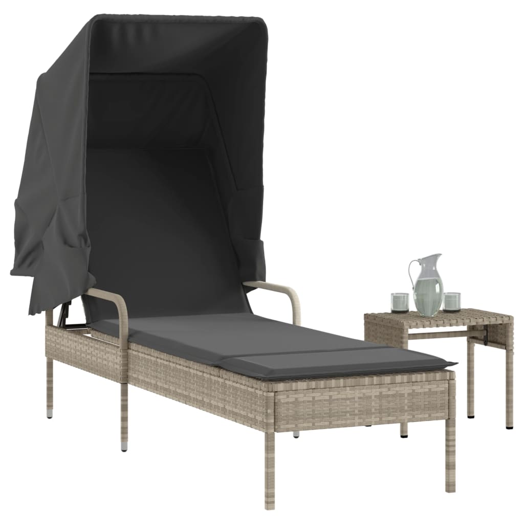 vidaXL Ligbed met luifel poly rattan zwart