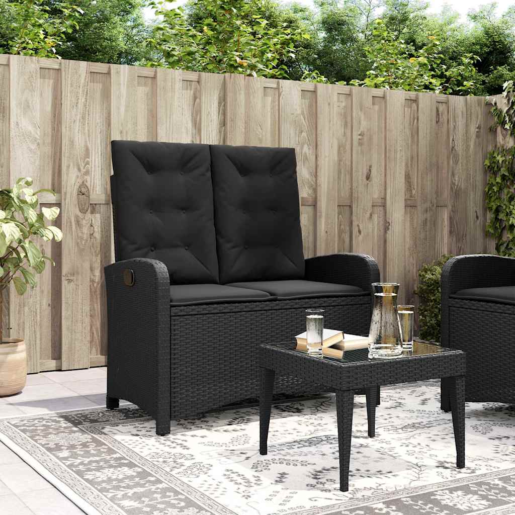 vidaXL Tuinbankje verstelbaar met kussens poly rattan zwart